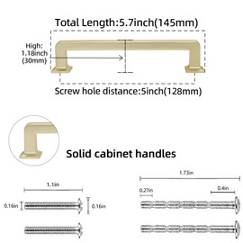 POVEFONK 10 Pack 5 inch(128mm) Brushed Brass Kitchen Cabinet Handles Cabinet Pulls Gold Drawer Pulls Kitchen Cabinet Hardware Kitchen Handles Drawer Pulls Dresser Handles
