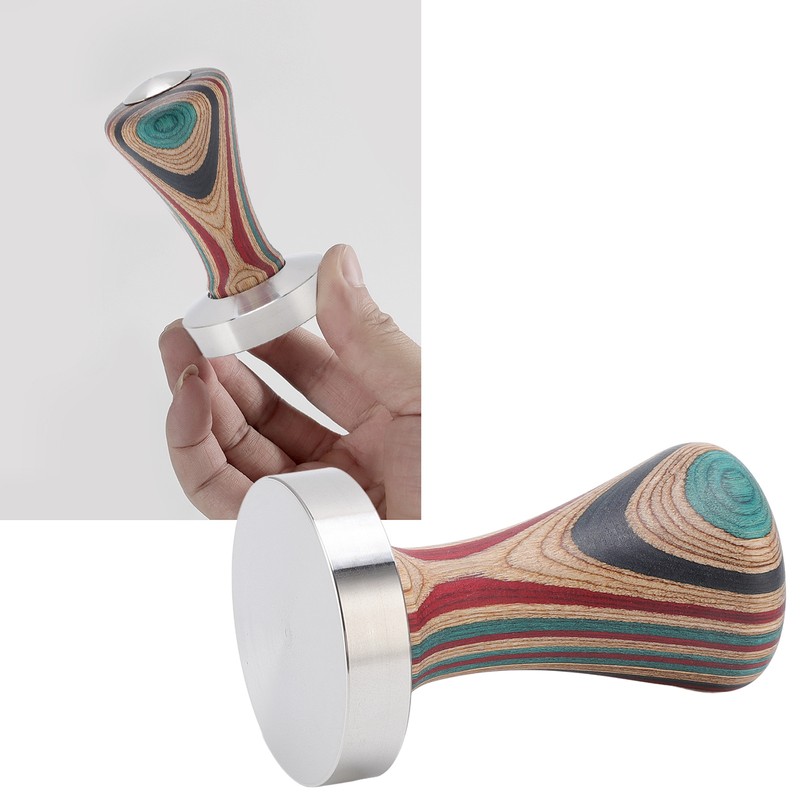 Colorful Wood Coffee Flat Tamper Stainless Steel Base Powder Hammer
