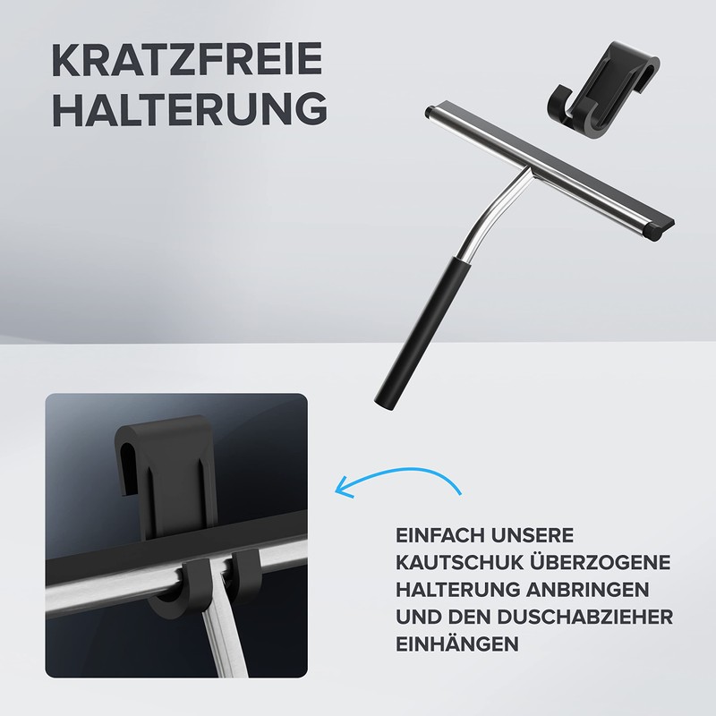 ovimar Gedser Shower Squeegee, No Drilling, Stainless Steel, Silver, Replaceable