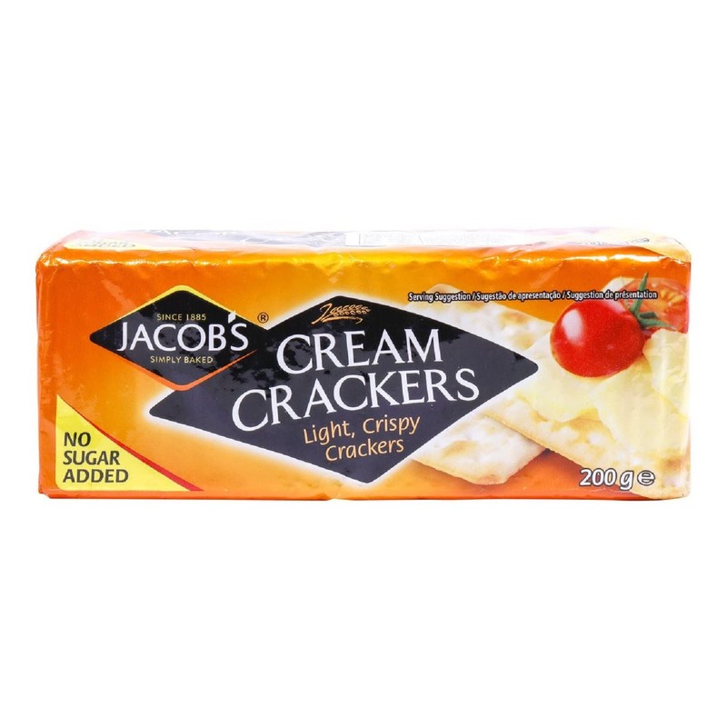 Jacob's Cream Cracker No Added Sugar 200G (Pack of 12)