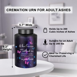 Abooxiu 10 Inches Cremation Urns for Human Ashes Keepsakes Urns Purple Butterfly Urn for Human Ashes Decorative Urns for Adult Male Memorial Stainless Steel Funeral Burial Um - Up to 200 lbs