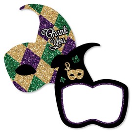 Mardi Gras - Shaped Thank You Cards - Masquerade Party Thank You Note Cards with Envelopes - Set of 12