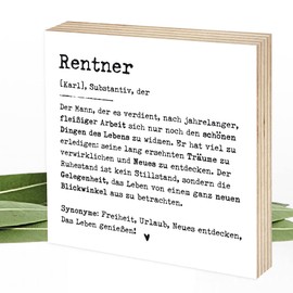 Wunderpixel® Holzbild Definition Rentner - personalisiert - 15x15x2cm zum Hinstellen/Aufhängen, Fotodruck mit Spruch auf Holz - schwarz-weißes Wand-Bild Aufsteller Zuhause Büro zur Deko Geschenk