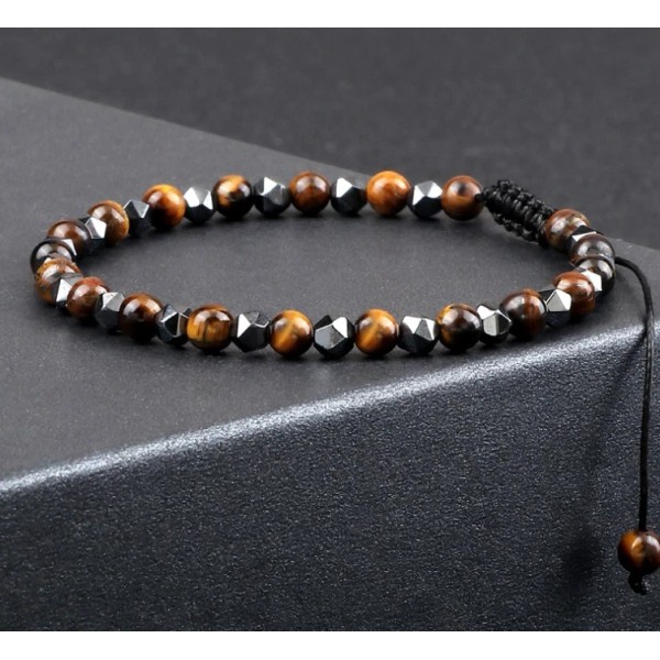 Unbranded Natural Tiger Eye Obsidian Faceted Hematite Beaded Bracelet Triple