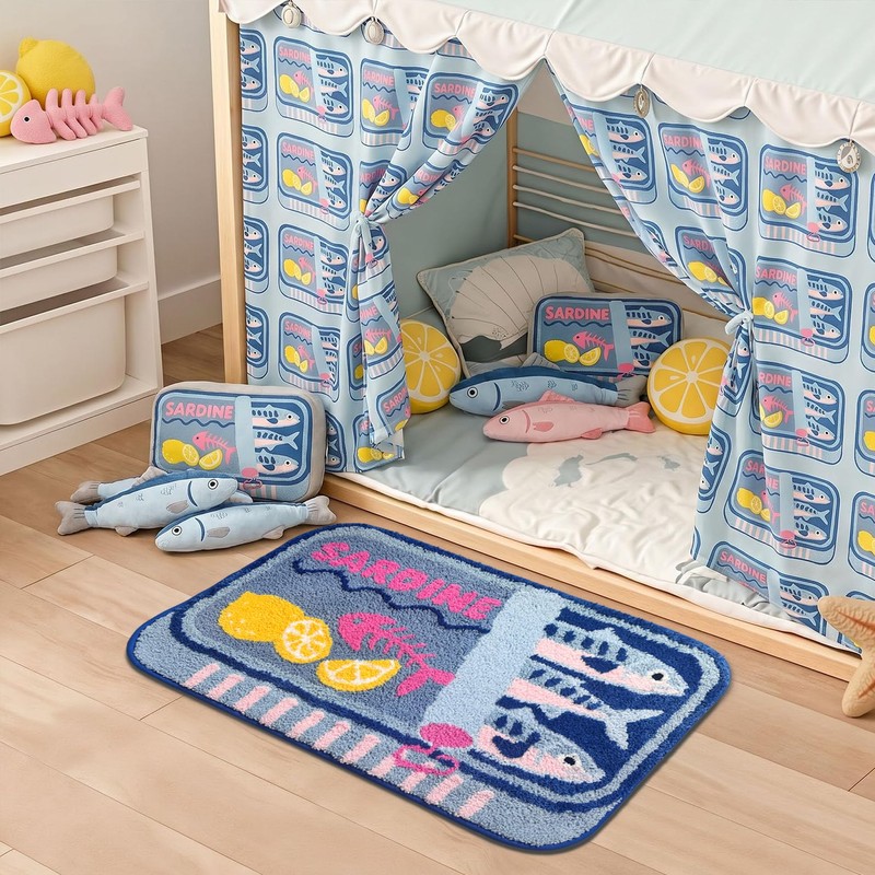 Mocsicka Sardine Bath Mat – Cute Funny Non-Slip Waterproof Blue