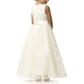 A line Wedding Pageant Lace Flower Girl Dress with Belt 2-12 Year Old (Size 6, Ivory)
