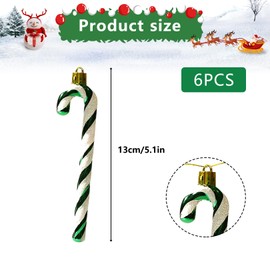 Christmas Tree Decorations, 6 Pack 13cm Glitter Candy Cane Christmas Tree Hanging Ornaments Plastic Candy Canes for Crafts Wall Door Decor Indoor Outdoor Xmas Holiday Party Supplies (Green & White)