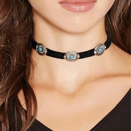 Boho Turquoise Necklace Bracelet Set for Women Leather Turquoise Choker Western Leather Necklace Bracelet for Women Girls