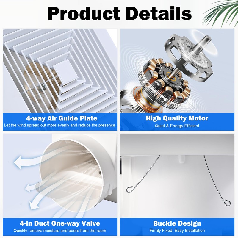 FEITON 110 CFM Bathroom Fan Exhaust Fan Ceiling Mount, 30W,