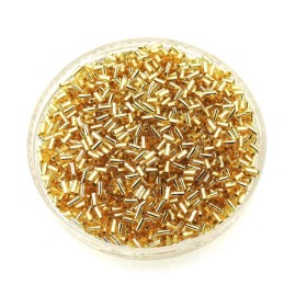 Miyuki Bugle Beads Size #1, 3mm x 1.5mm, 19.5 Gram Tube, Silver Lined Gold