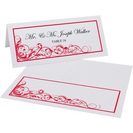 Scribble Vintage Swirl Place Cards, Ruby Red (Choose Color), Set of 150, Pre-cut and Scored - Wedding, Party, Dinner, and Special Events - Made in the USA