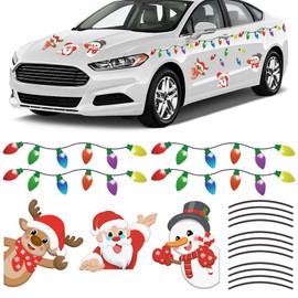 Christmas Reflective Car Magnets Set 27Pcs Santa Claus Snowman Elk with Bulb Light and Wire Car Decoration Refrigerator Garage Door Decorations Magnetic Xmas Decor (RFM046)