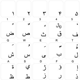 FARSI (PERSIAN) KEYBOARD DECALS ON TRANSPARENT BACKGROUND with BLUE, BLACK, ORANGE, RED, WHITE OR YELLOW LETTERING (Black)