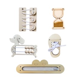 Perfeclan Montessori Toy Busy Board Accessories Wooden Toy DIY Material Early Education Toy Motor Skills Toy Sensory Toy Learning Toy for Children Boys and Girls Preschool, 5 Pieces/Set