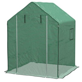 Outsunny 1 Piece Walk-in Greenhouse Replacement Cover for 01-0472 with Roll-up Door and Mesh Windows, Reinforced Anti-Tear PE Cover (Frame Not Included), 55" x 56.25" x 74.75", Green