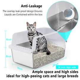 Stainless Steel Jumbo XXL Cat Litter Box with Lid | Metal Extra Large Litter Box Include Metal Litter Scoop,Mat | High Sided Enclosed Litter Pan for High-Peeing Cat.No Smell | Non-Stick | Splash-Proof