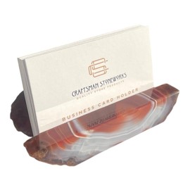 Craftsman Stoneworks Handcrafted Red Agate Business Card Holder from Brazil - Elegant Desk Organizer and Display Stand for Women and Men - Unique Stone Art Piece (Red)