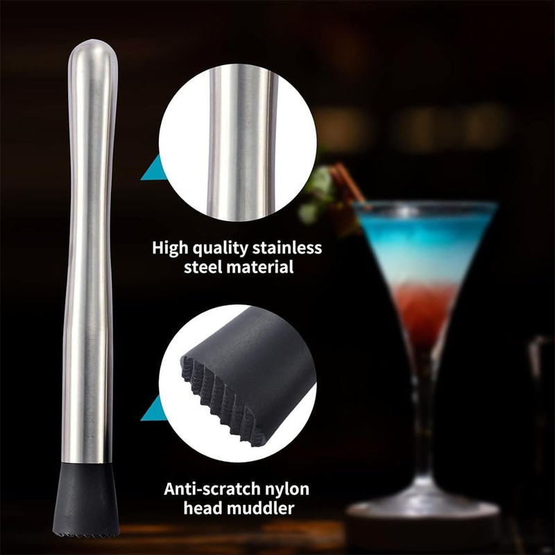 iDopick 9.65 inch Stainless Steel Cocktail Muddler with 10" Bar