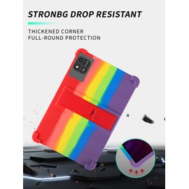 Case for aiprotablet A30 10.1 Inch Android 15 Tablet，WUNIAK Shock Proof Lightweight Stand Rubber Shell Protective Cover,Kids Friendly Soft Silicone Adjustable Stand Cover,Rainbow