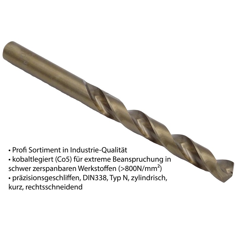 PeTools 19-Piece Stainless Steel Drill Bit HSS-E (1-10 mm) Cobalt