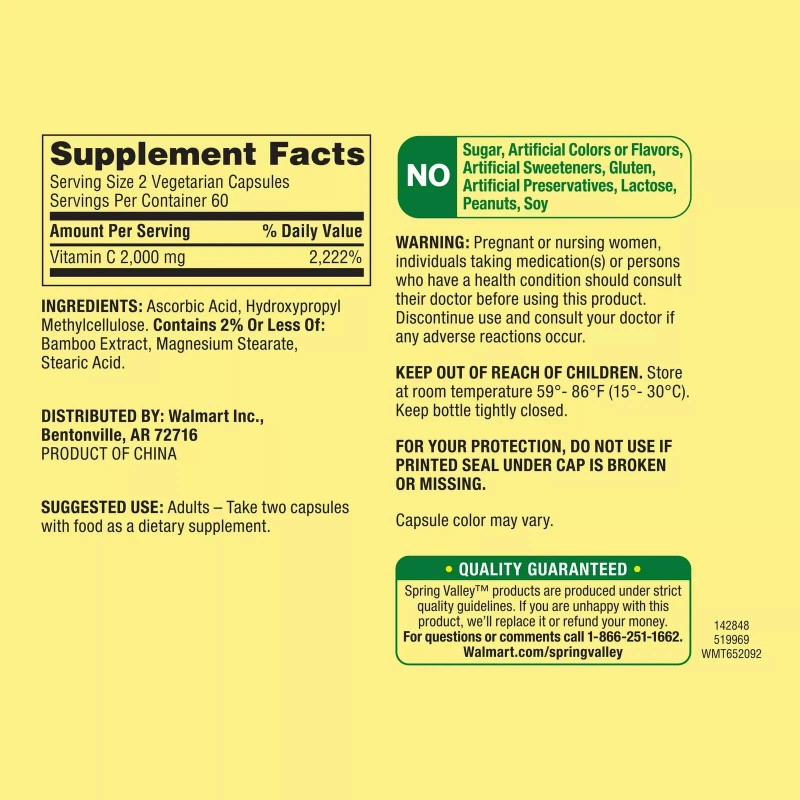 Spring Valley Ultra Strength Vitamin C Vegetarian Capsules, 2000 mg,