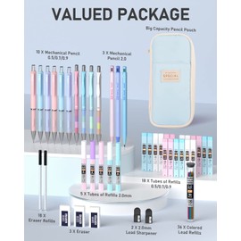 Nicpro 45PCS Aesthetic School Supplies with Big Capacity Pen Case, Pastel Mechanical Pencils 0.5, 0.7, 0.9, 2mm with 24 Tube Lead Refills(4B 2B HB 2H 4H COLORS) Erasers For Student Writing Drawing