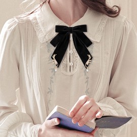 Mantieqingway Velvet Ribbon Bow Tie for Women/Men, Beads Pre-Tied Adjustable Bowties for Blouse Shirt Party Weddings (Black)