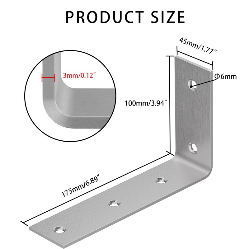 YUMORE Shelf Bracket, 7 Inch L Brackets Heavy Duty, Stainless