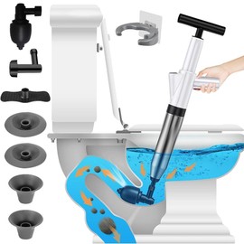 Gobesty Toilet Unblocker Heavy Duty, Toilet Plunger, High Pressure Plunger Kit with 5 Replaceable Heads and Inflatable Footbed, Plunger Sink Unblocker for Unblocking Toilets/Sink/Bathtub/Floor/Drain