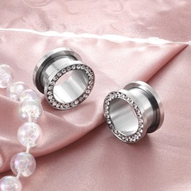 Qmcandy 8pcs of Stainless Steel Black Silver Tunnels for Ear Gauge Earrings Piercing Ear Tunnels 1/2" 12mm