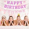 Pink Bow Happy Birthday Decoration, Coquette Glitter Hanging Birthday Banner
