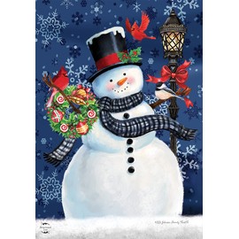 Snowman Holiday Cheer Christmas House Flag Lampost Wreath 28"x40" Briarwood Lane