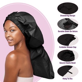 Red by Kiss Essential Super Large Waterproof Braid Shower Cap, Reusable Caps with Elastic Band