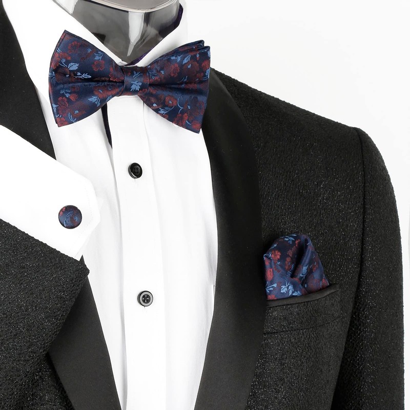 Alizeal Mens Floral Pattern Pre-tied Bow Tie, Pocket Square and