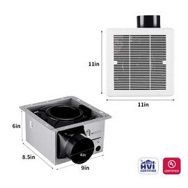 Tech Drive Super Quiet 110 CFM, 1.2 Sone Bathroom Ventilation and Exhaust Fan with Humidity Sensor, No Attic access Needed Installation, Ceiling Mounted Fan,White