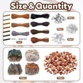 Dtoterul Leather Cords For Jewellery Making, Leather Necklace Cord, leather String Cord 3mm with Clasp, With Feathers and Wooden Beads, For Crafting, Diy, Bracelet, Dream Catcher