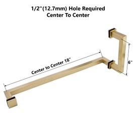 Top Hardware Stainless Steel 304 Round/Square 6"" Shower Door Pull Handle 18"" Towel Bar Combination, Satin Gold Finish, Square (6"" + 18""), SSST457SG