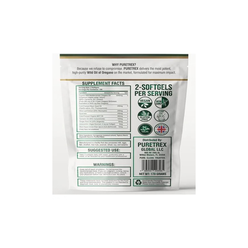 Puretrex Aceite De Orégano Salvaje - 300 Cápsulas Blandas