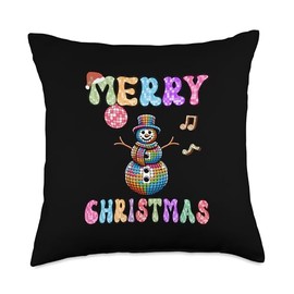1960s Retro Groovy Snowman, 60s Funky Merry Christmas Throw Pillow