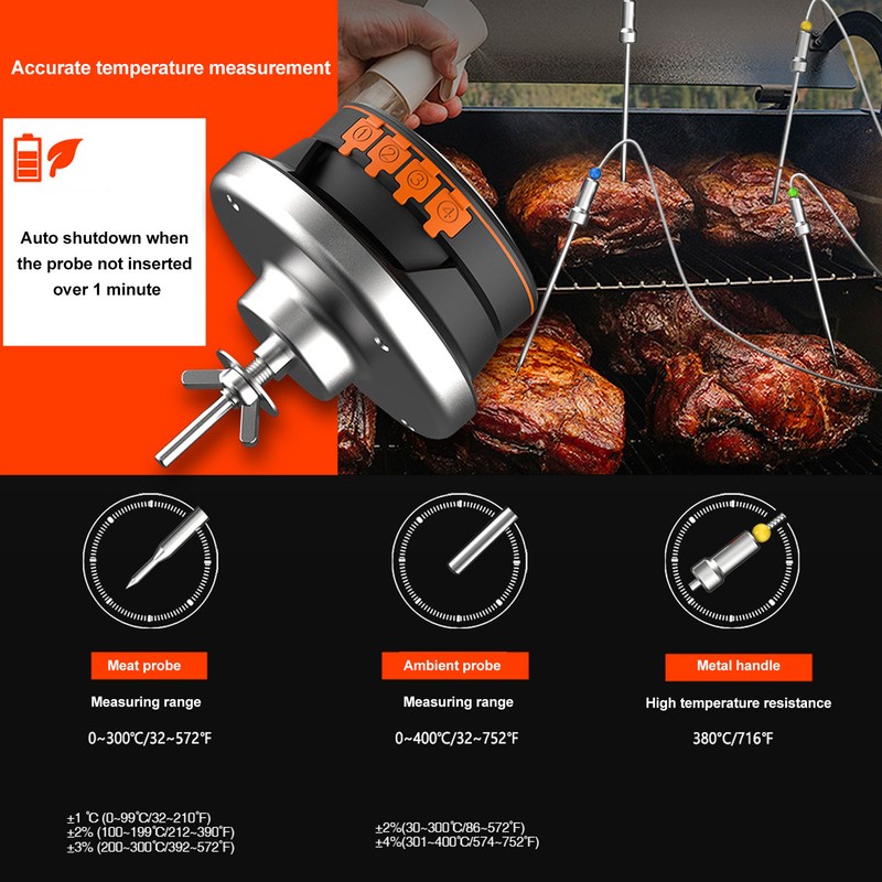 Digital Meat Thermometer Wireless Display APP Alarm Waterproof Fast Read
