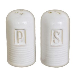 100 North S and P Ribbed Stamped Design, Antique White 3 x 1.6 Inches Glazed Ceramic Salt-N-Pepper Shaker Set