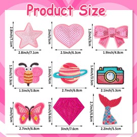 AUGSUN 36 Pieces Pink Embroidered Patches Random Assorted Styles Pink Theme Iron on Patches for Girls Western Cowgirl DIY Patches Repair Patches Cute Patches for Backpacks Pants