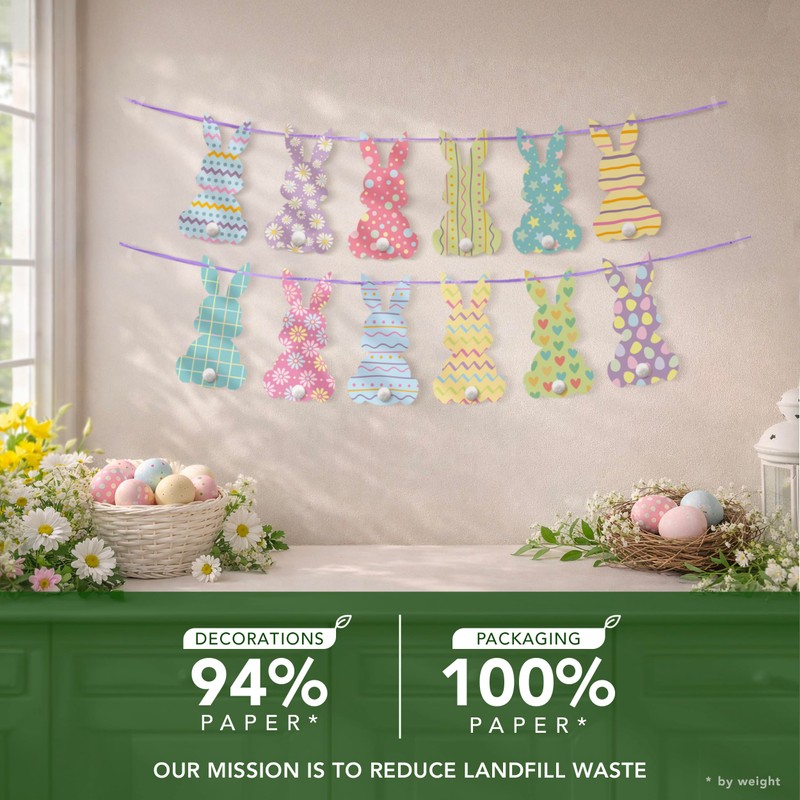 Premium Reusable Easter Decorations – Bunny Bunting Garland, Egg Hunt