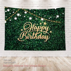 Omifly Green Grass Happy Birthday Backdrop 7x5ft Greenery Leaves Safari Rustic Photography Wall for Women Spring Newborn Olive Green Background Decorations Photo Booth Studio Props Banner Supplies