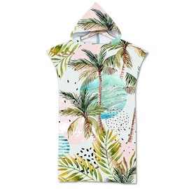 Lukery Towel Poncho with Hood, Surf Poncho for Women Men Teenagers, Changing Aid Beach Print Bath Poncho, Compact and Very Light Microfibre Robe for Beach Swimming 75 x 110 cm