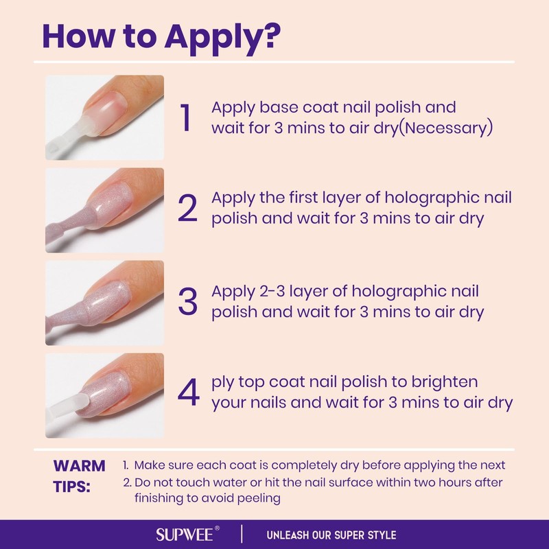 SUPWEE Holographic Nail Polish Dusty Pink Iridescent Quick Dry Nail