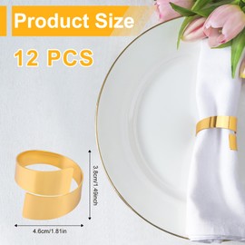 Gosknor 12pcs Gold Napkin Rings, Elegant Metal Napkin Holders for Wedding Easter & Spring Table Decor Modern Dinner Tissue Paper Rings for Holiday Parties Banquets
