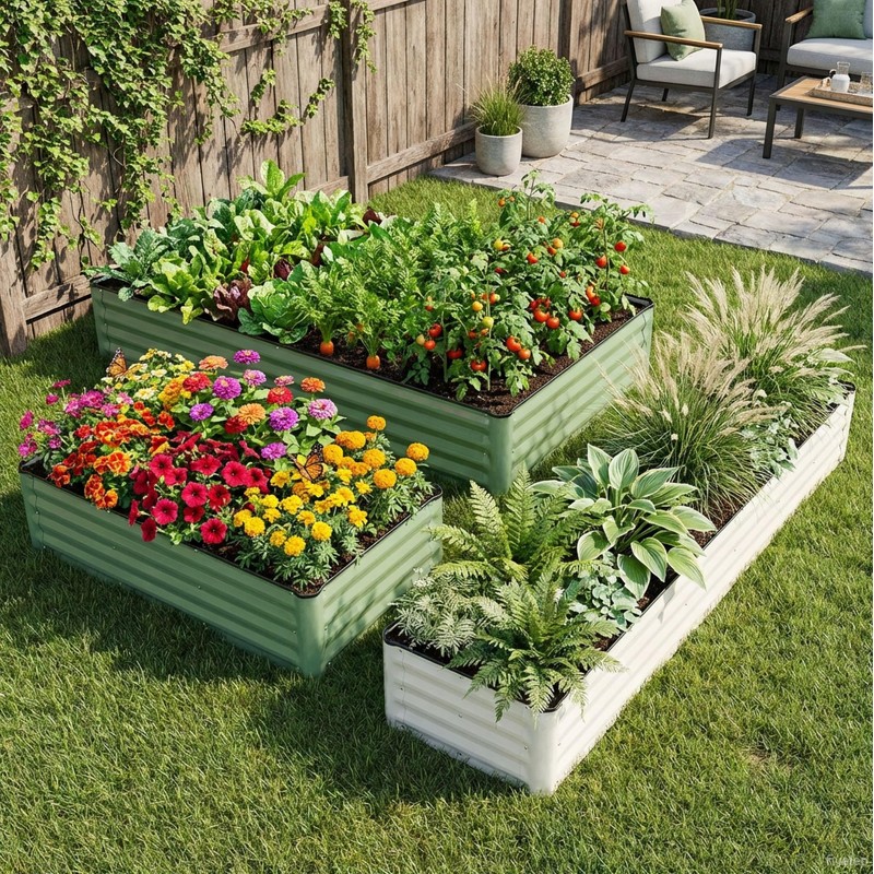 IGOHEALS 2 Pack 4x2x1 Ft Galvanized Raised Garden Bed, Green