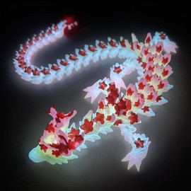 SGYYSG 3D Printed Cherry Blossom Crystal Dragon, 12 Inch Articulated & Magical Movable Dragon Model - Perfect for Display, Collection, and Unique Gift (Noctilucent Red)