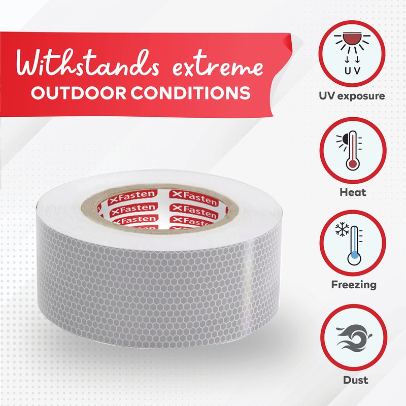 XFasten Reflective Tape, White and Silver, 2 Inches by 5